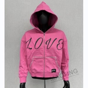 Custom Y2K Streetwear 100% Cotton Heavyweight Oversized Hoodies Silk Screen Printing Rhinestone Boxy Zip Up Hoodie