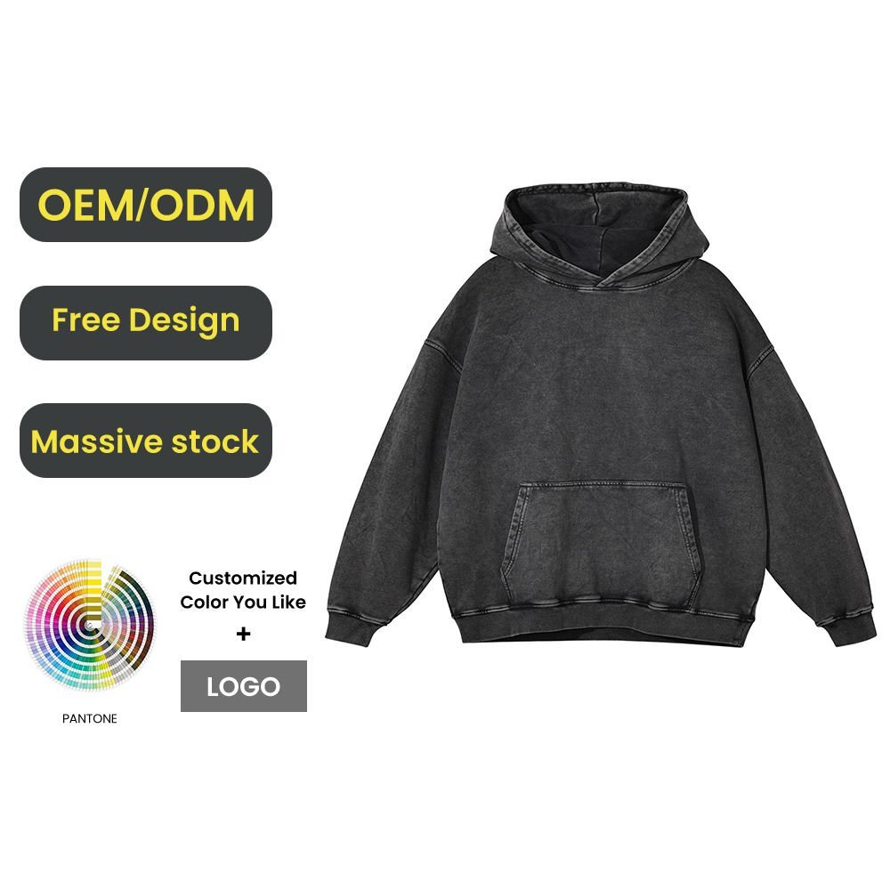 Customized Batik Washed Street Hoodies Cotton Drop Shoulder Vintage Acid Wash Men Hoodie - Image 2