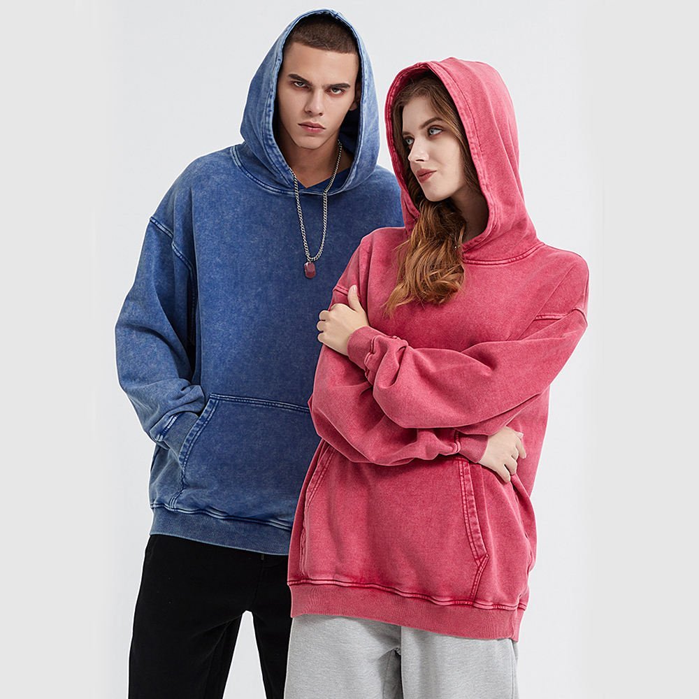 Customized Batik Washed Street Hoodies Cotton Drop Shoulder Vintage Acid Wash Men Hoodie - Image 3