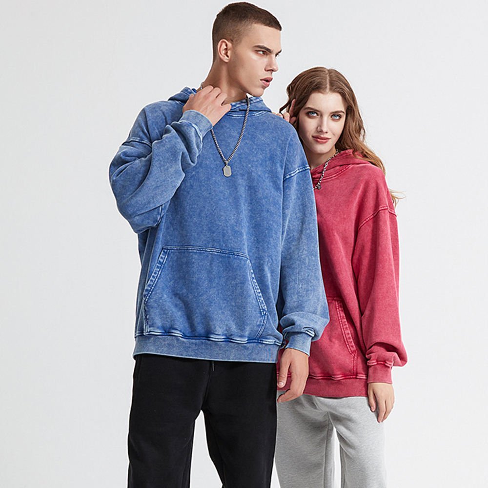 Customized Batik Washed Street Hoodies Cotton Drop Shoulder Vintage Acid Wash Men Hoodie - Image 4