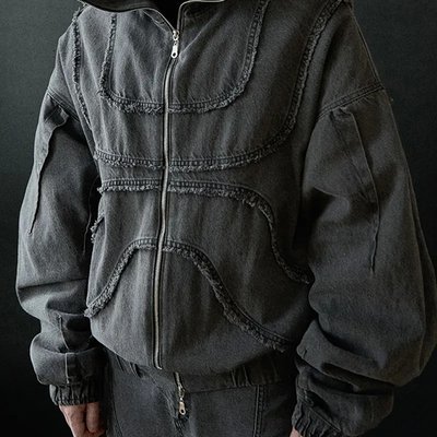 Customized Zipper Stone Washed Distressed 100% Cotton Canvas Zip Up Hoodies for Men - Image 3