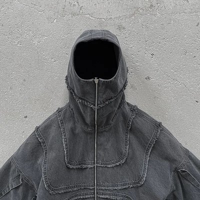 Customized Zipper Stone Washed Distressed 100% Cotton Canvas Zip Up Hoodies for Men - Image 2
