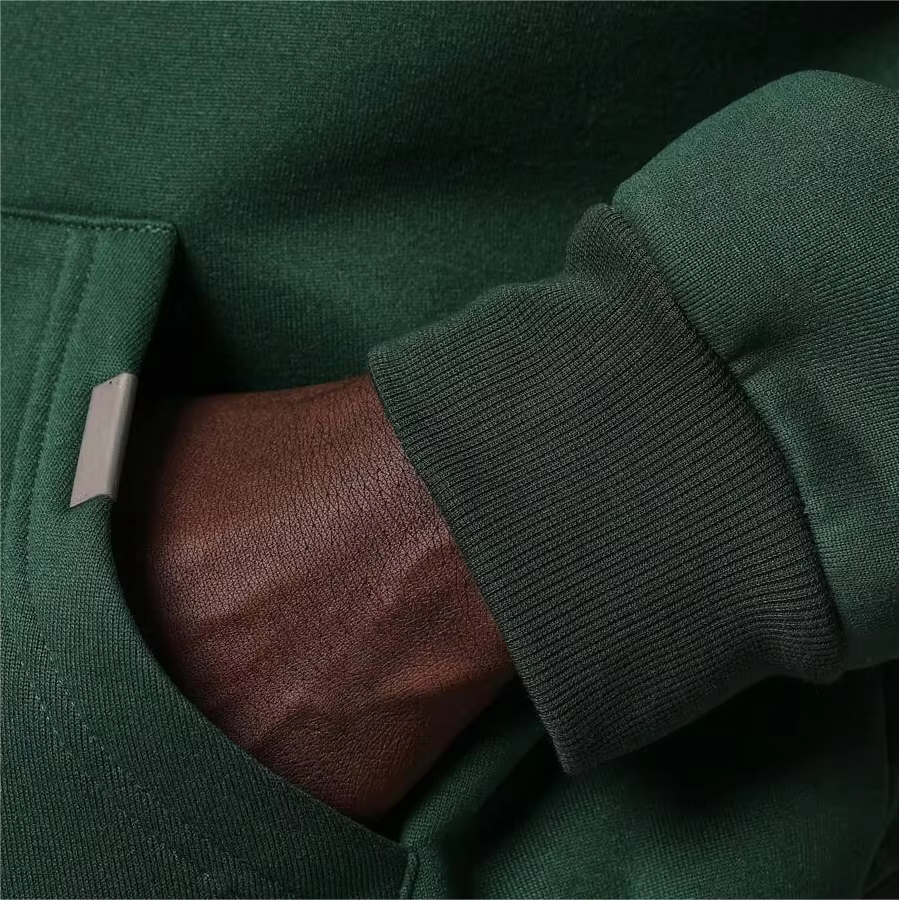 Green Terry Fleece Zip-Up Hoodie With Embroidered Letters Oversized Pullover With Hood Pocket Design Washed 3D Print for Autumn - Image 2