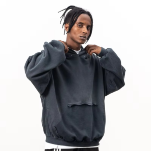 Heavyweight Drop Shoulder Men Pullover Hoodie Distressed Hem Pigment Dye French Terry Hooded Hoodie for Men