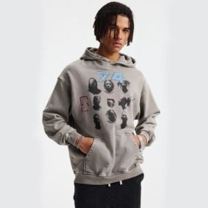 High Quality Vintage Washed 100% Cotton Hoodies Street Style Acid Wash Printing Pullover Hoodie for Men