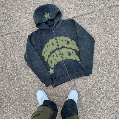 High Weight Cotton Custom Embroidered Hoodies in Vintage Distressed Style for Men - Image 6