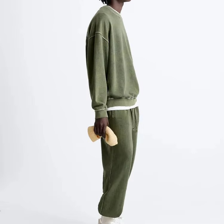 Manufacture Custom Cotton Polyester Blank Sun Faded Acid Wash Hoodie and Jogger Sweatpants Sets Tracksuit - Image 3