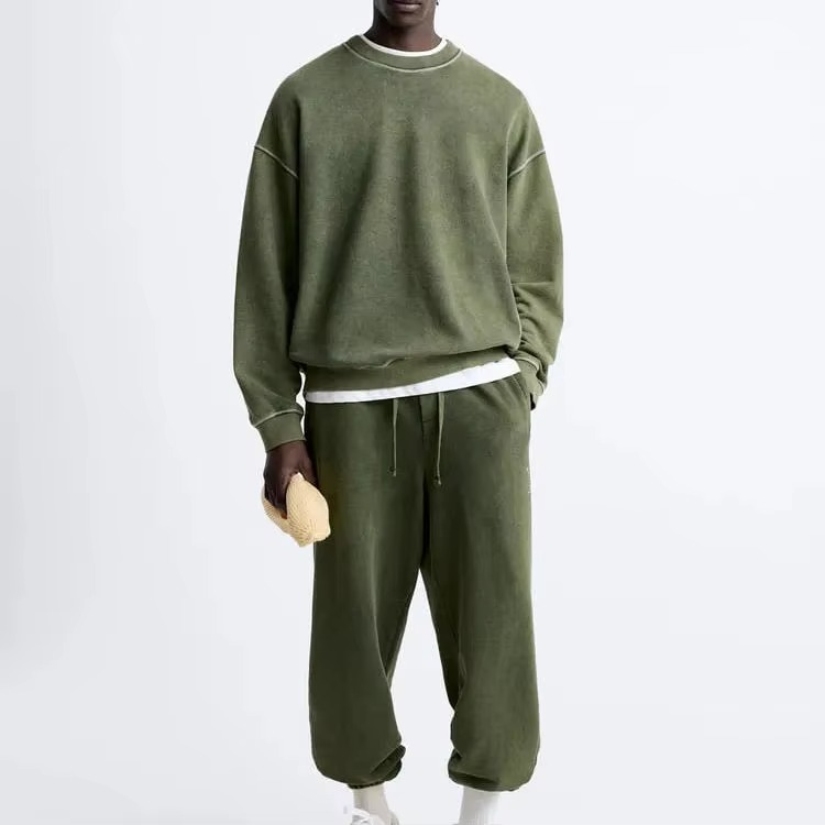 Manufacture Custom Cotton Polyester Blank Sun Faded Acid Wash Hoodie and Jogger Sweatpants Sets Tracksuit - Image 4