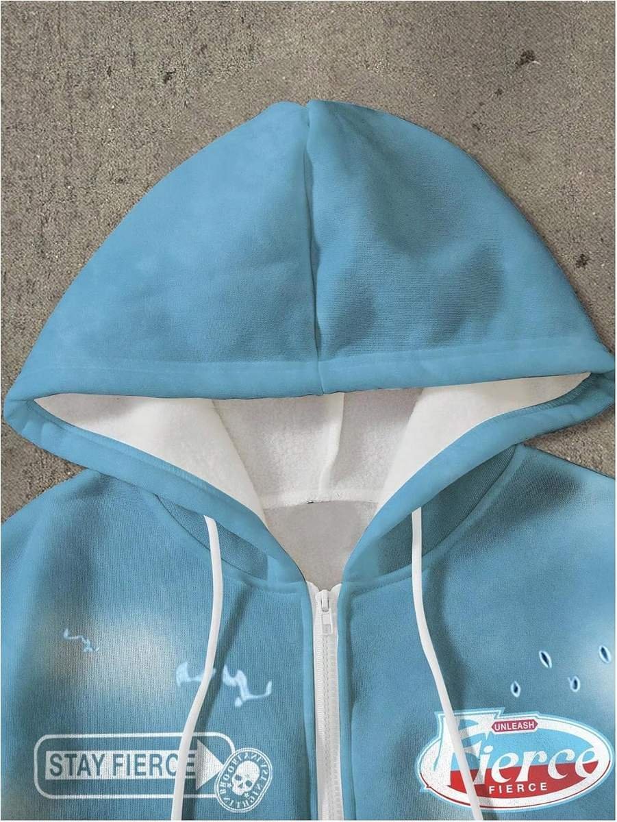 Men's 100% Cotton Double-Layer Collar Breathable Embroidery Patch Rhinestone Custom Front Logo Y2K Style Heart Pattern Hoodie - Image 5