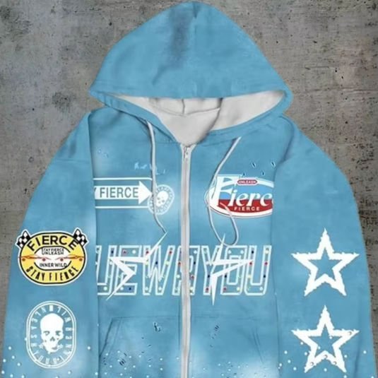 Men's 100% Cotton Double-Layer Collar Breathable Embroidery Patch Rhinestone Custom Front Logo Y2K Style Heart Pattern Hoodie