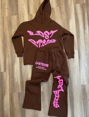 Men'S 3D Puff Print Flared Sweatpants And Cropped Hoodie Set For Tracksuit - Image 2