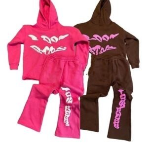 Men'S 3D Puff Print Flared Sweatpants And Cropped Hoodie Set For Tracksuit