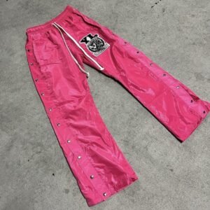 Men's Baggy Fit Nylon Sweatpants with Windproof Design and Distressed Embroidery