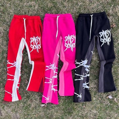 Men'S Black Flared Sweatpants Blank 3D Puff Print Casual Daily Life Acid Wash French Terry - Image 7