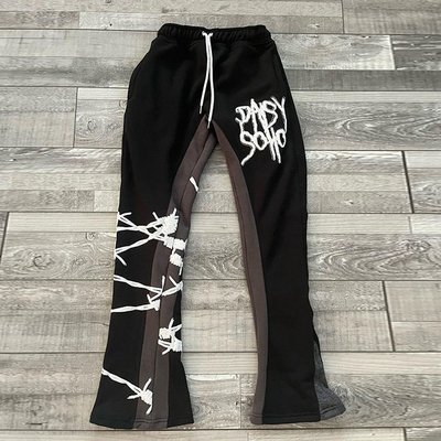 Men'S Black Flared Sweatpants Blank 3D Puff Print Casual Daily Life Acid Wash French Terry - Image 4