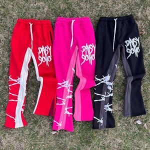 Men'S Black Flared Sweatpants Blank 3D Puff Print Casual Daily Life Acid Wash French Terry