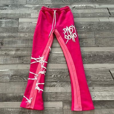 Men'S Black Flared Sweatpants Blank 3D Puff Print Casual Daily Life Acid Wash French Terry - Image 8