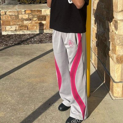 Men's Custom Streetwear Striped Sweatpants 100% Cotton Wide Leg Flare Sweat Pant - Image 2