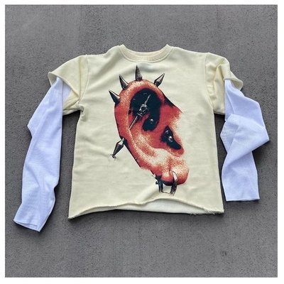 Men'S Graphic Long Sleeve Shirts With Raw Hem Acid Washed Knitted Weaving - Image 4