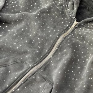 Oem Heavyweight Zipper Hoodie Custom 100% Cotton Terry Hoody Sweatshirt Streetwear Rhinestone Zip Up Hoodie for Men