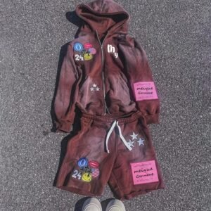 Oversized Cotton Shorts and Hoodie Set for Men Colorful Custom Screen Print Embroider Sweatsuits