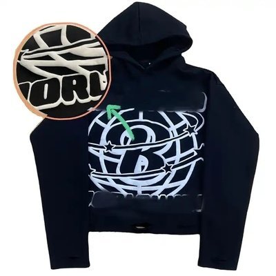 Oversized Cropped Puff Print Hoodie Graphic 3d Printing Men Heavyweight 500Gsm