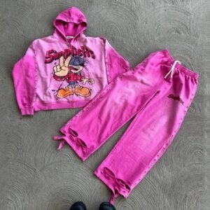 Streetwear Rhinestone Zip Up Hoodie Sweat Pants Set Acid Wash Man Tracksuit Sun Faded Men Sweatsuit