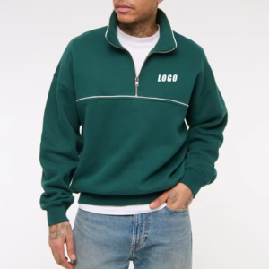 Wholesale Custom Cropped Zip up Hoodie Men Double Zippers Streetwear Heavyweight Cotton Oversized Drop Shoulder Hooded Collar