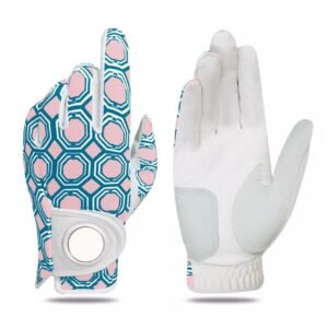 Women’s Leather Golf Glove with Ball Marker – Rain Resistant Left Hand Glove for Right Handed Golfers with Custom Logo